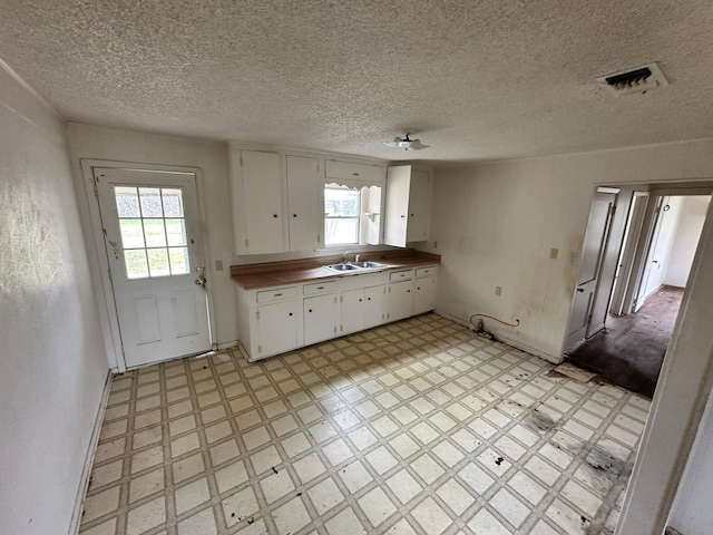 kitchen featuring sink, a textured ceiling, and white cabinets