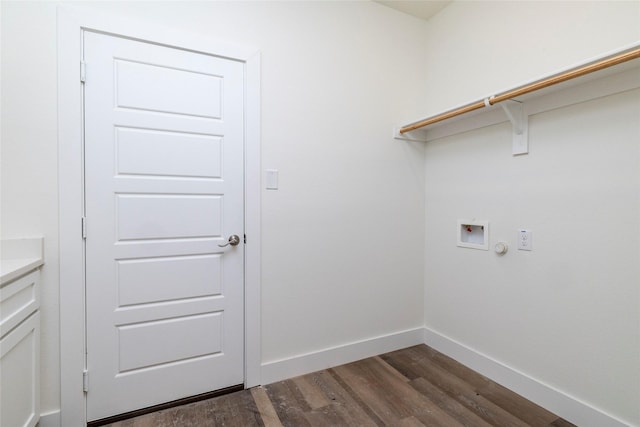 clothes washing area featuring electric dryer hookup, dark wood-type flooring, and hookup for a washing machine