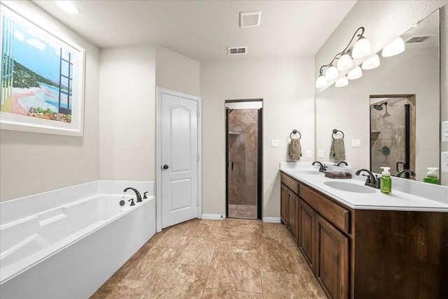 bathroom featuring vanity and plus walk in shower