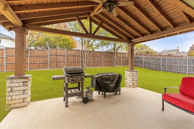 view of patio with grilling area and ceiling fan