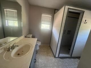 bathroom featuring a wealth of natural light, vanity, and toilet