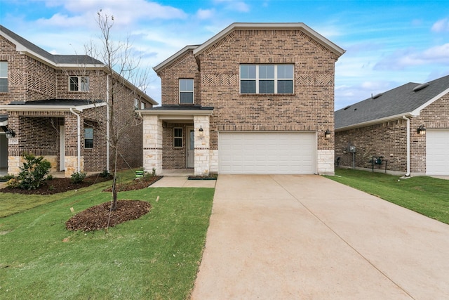 view of front property with a garage and a front lawn