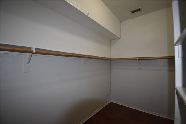 spacious closet with dark wood-type flooring