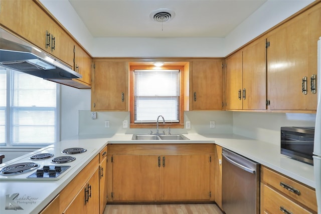 kitchen with light hardwood / wood-style flooring, sink, and stainless steel appliances