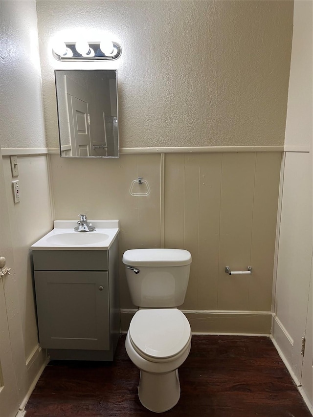 bathroom featuring vanity, toilet, and wood-type flooring