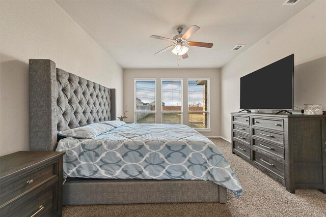 bedroom featuring carpet floors and ceiling fan