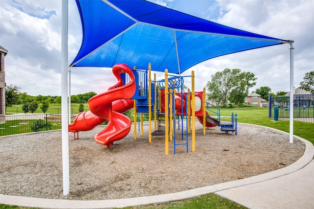 view of jungle gym with a yard