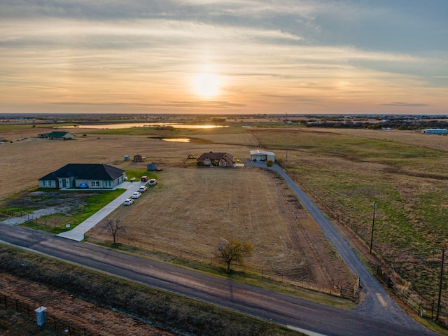 aerial view at dusk with a rural view