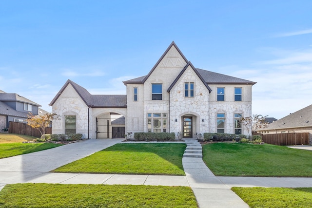 view of front of property featuring a front lawn