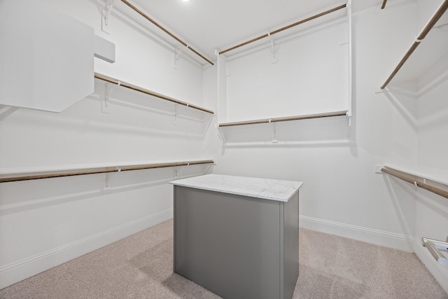 walk in closet with light colored carpet