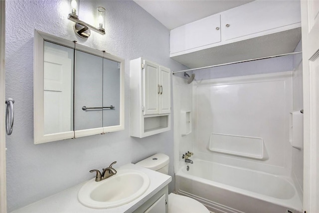 708 N US Highway 69, Celeste, TX 75423 - bathroom with toilet, a textured wall, vanity, and  shower combination
