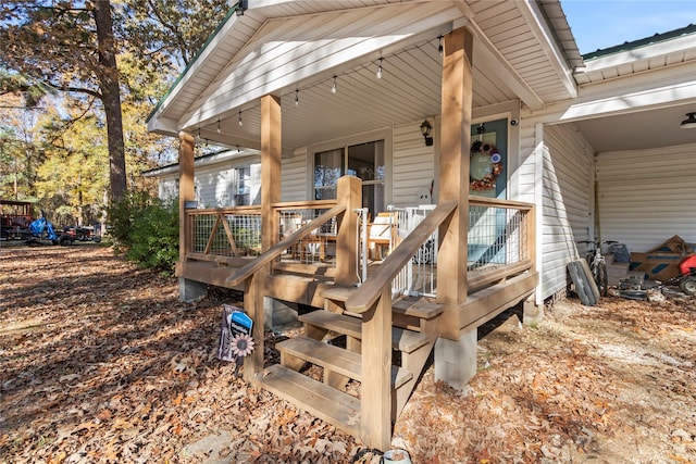 wooden terrace with covered porch