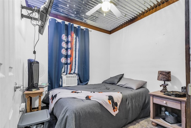 bedroom with ceiling fan and cooling unit