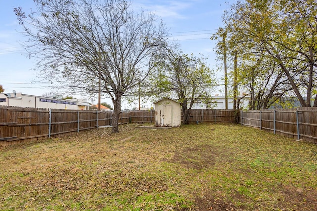 view of yard featuring a storage shed