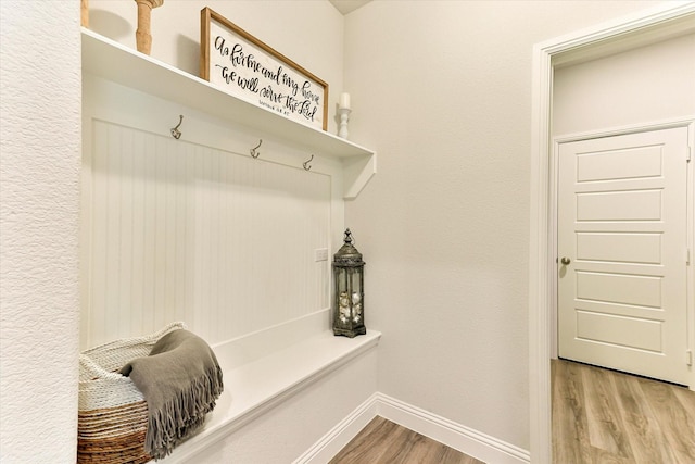 mudroom with hardwood / wood-style floors