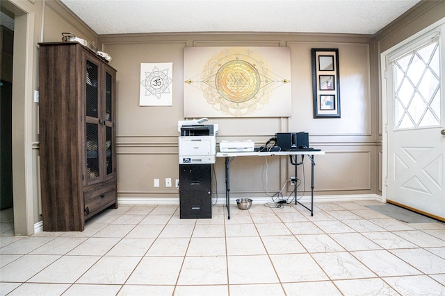 office area with ornamental molding