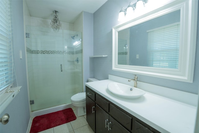 508 Squires Ln, Krugerville, TX 76227 - full bathroom with tile patterned flooring, a stall shower, toilet, and vanity