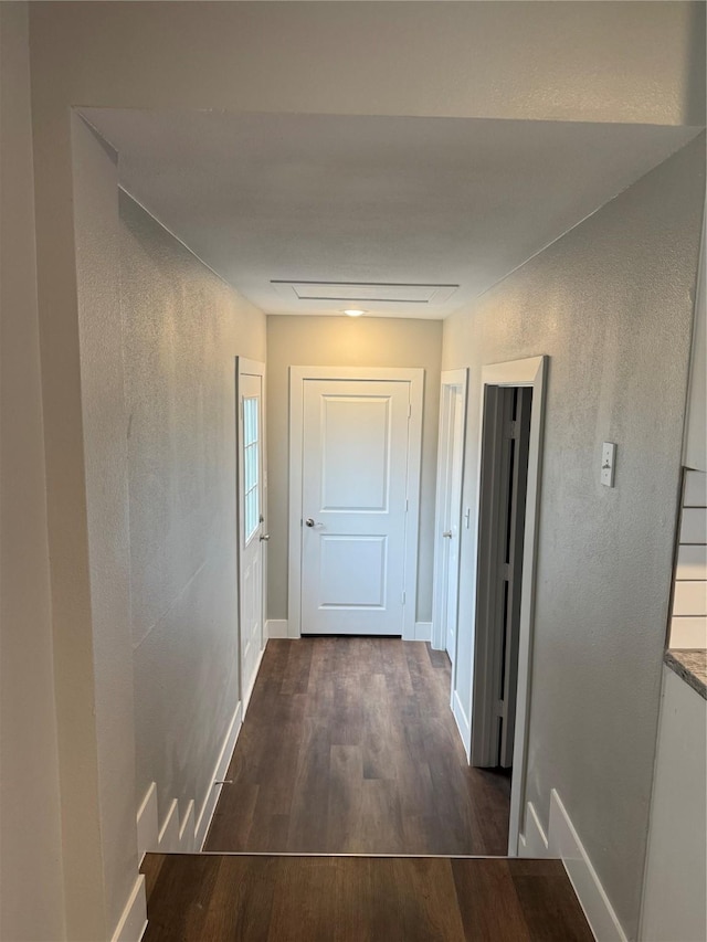 corridor featuring dark hardwood / wood-style flooring