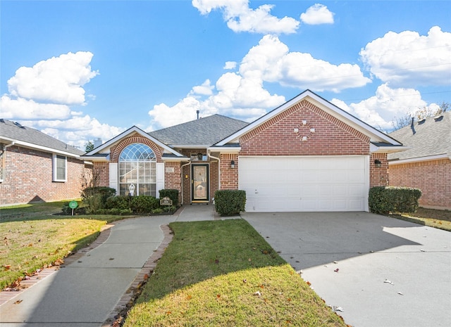 view of front of home featuring a garage and a front yard