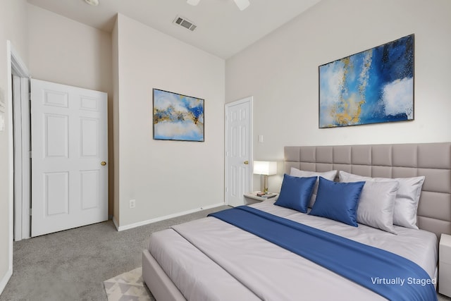 bedroom featuring carpet and ceiling fan