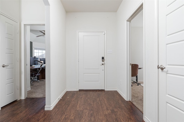 hall featuring dark wood-type flooring