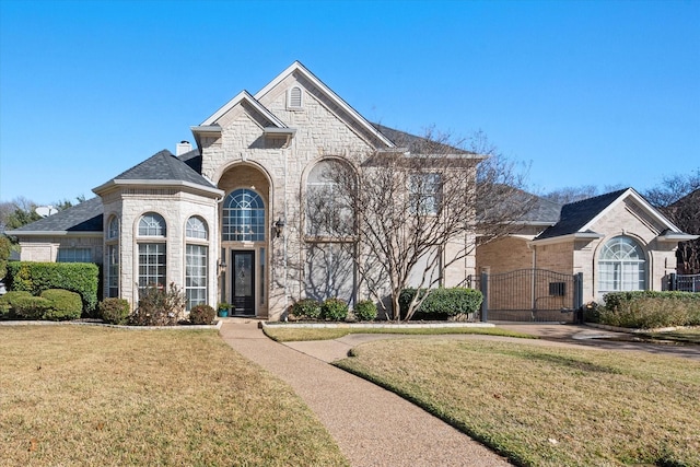 french country style house featuring a front yard