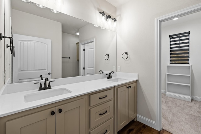 bathroom featuring wood-type flooring and vanity