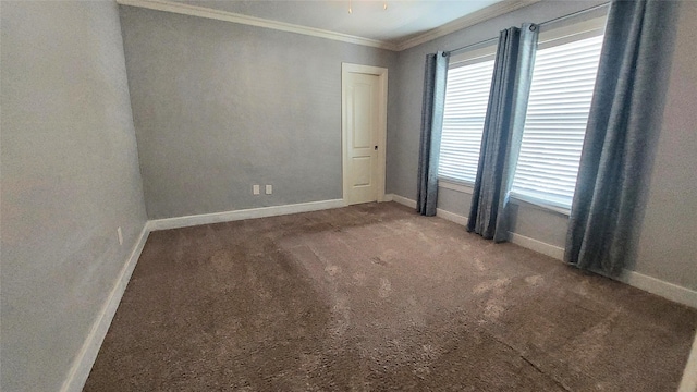 empty room with carpet floors and ornamental molding