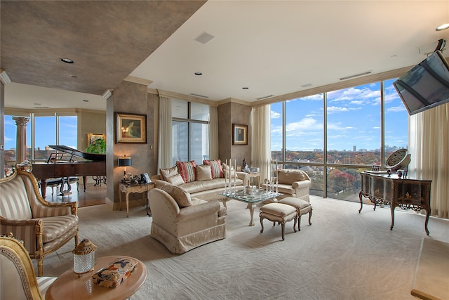 living room with expansive windows