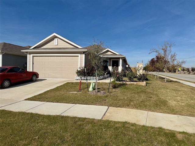 view of front of property with a front lawn and a garage