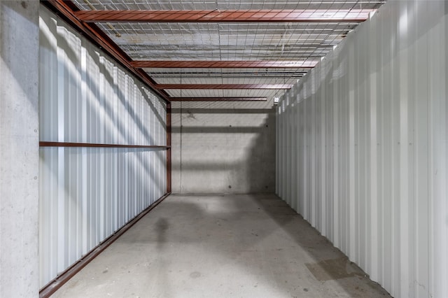 garage with metal wall