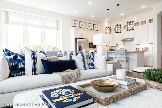 living room with sink