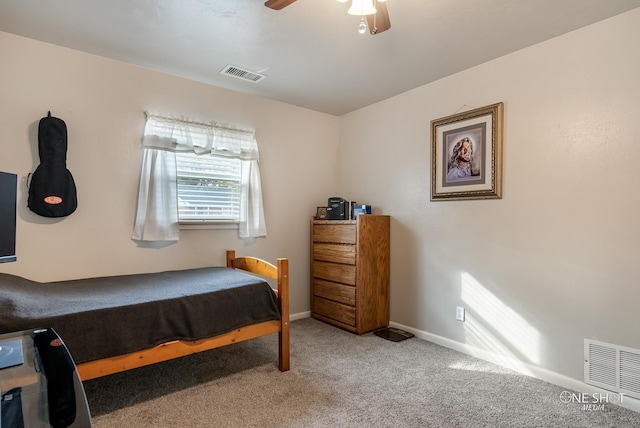 bedroom featuring carpet and ceiling fan