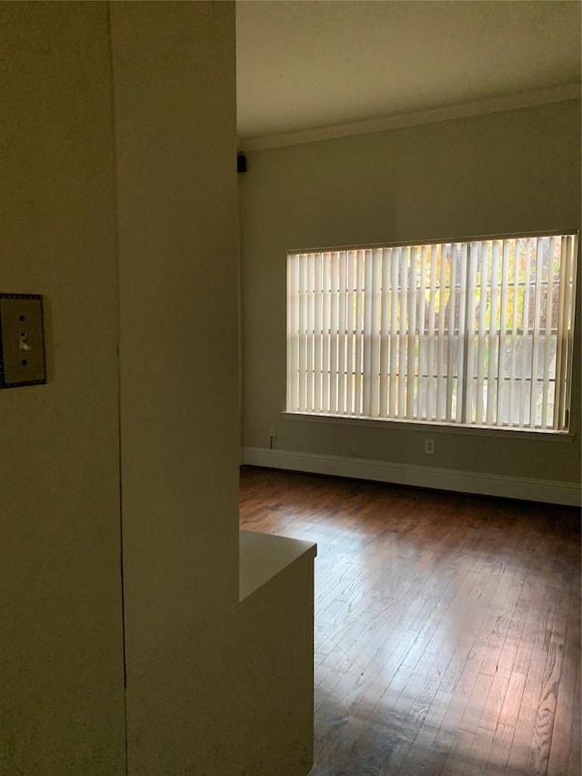 spare room with ornamental molding and hardwood / wood-style floors