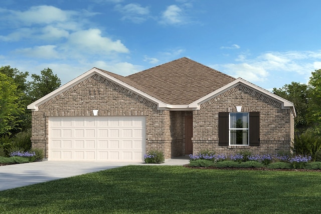 view of front facade with a garage and a front lawn