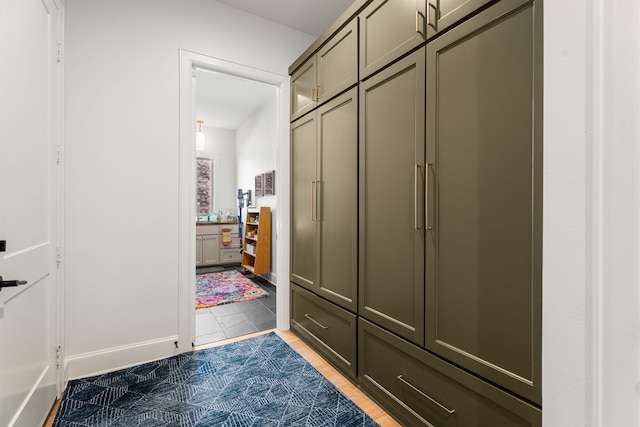 interior space with dark tile patterned floors