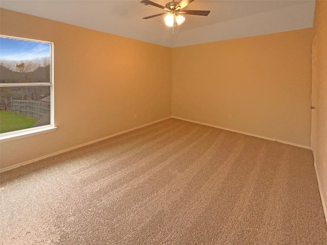 empty room featuring ceiling fan and carpet