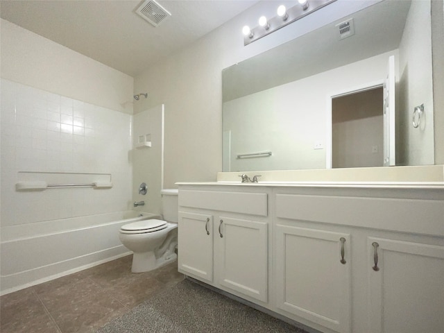 full bathroom with toilet, vanity, and shower / bathing tub combination