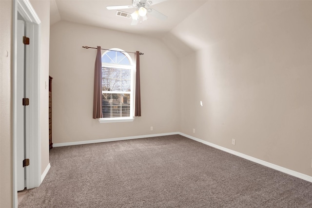 bonus room with carpet flooring, vaulted ceiling, and ceiling fan