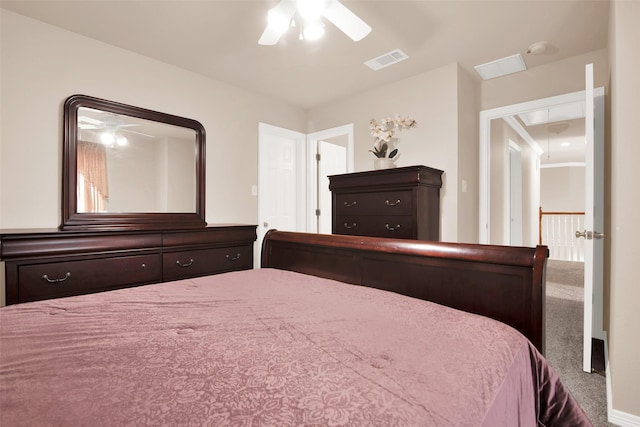 unfurnished bedroom featuring ceiling fan and carpet flooring