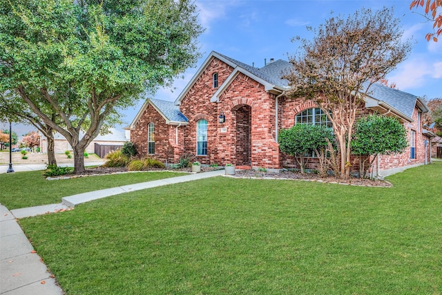 view of front of home featuring a front lawn