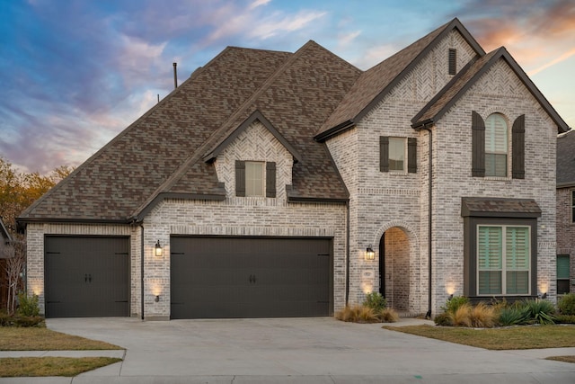 french country inspired facade featuring a garage