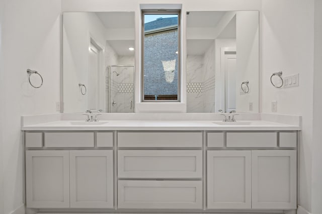 bathroom featuring vanity and walk in shower