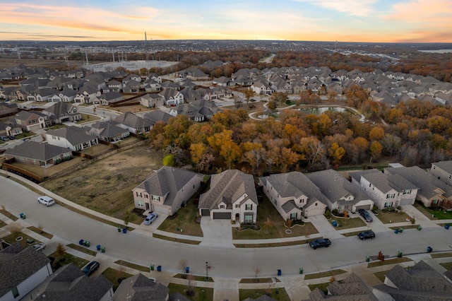 view of aerial view at dusk