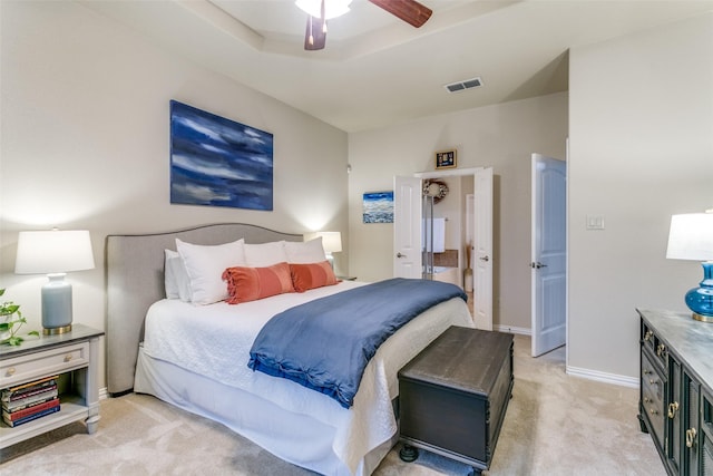3308 Estacado Dr, Denton, TX 76210 - bedroom featuring light colored carpet, baseboards, a ceiling fan, and visible vents