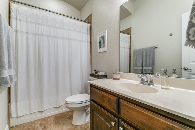3308 Estacado Dr, Denton, TX 76210 - full bathroom featuring toilet, shower / tub combo with curtain, and vanity