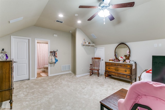 3308 Estacado Dr, Denton, TX 76210 - bedroom with vaulted ceiling, visible vents, baseboards, and light carpet