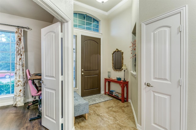 3308 Estacado Dr, Denton, TX 76210 - foyer entrance with baseboards, ornamental molding, and plenty of natural light
