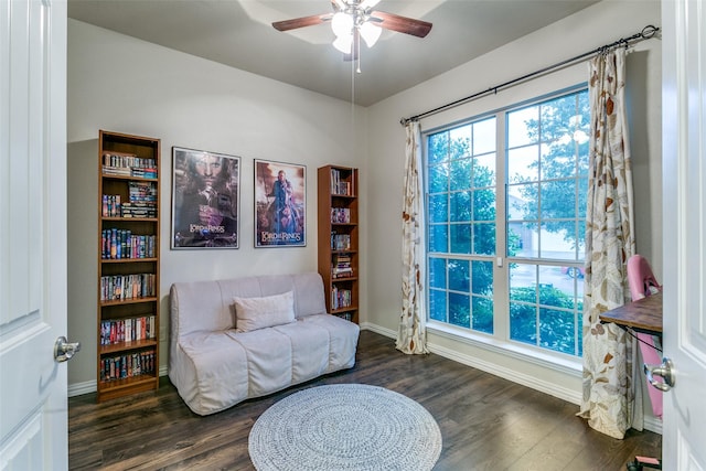 3308 Estacado Dr, Denton, TX 76210 - sitting room with baseboards, a ceiling fan, and dark wood-style floors