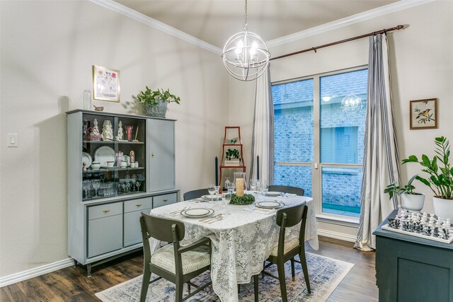 3308 Estacado Dr, Denton, TX 76210 - dining space with an inviting chandelier, baseboards, ornamental molding, and dark wood-style floors